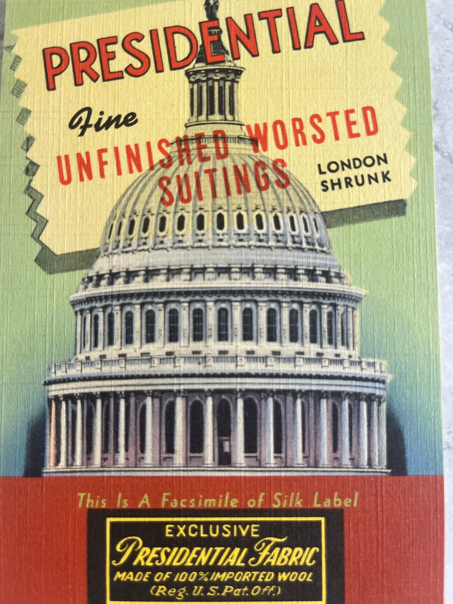 Vintage 1940’s Presidential Unfinished Worsted Suitings Advertising Americana Blank Postcard