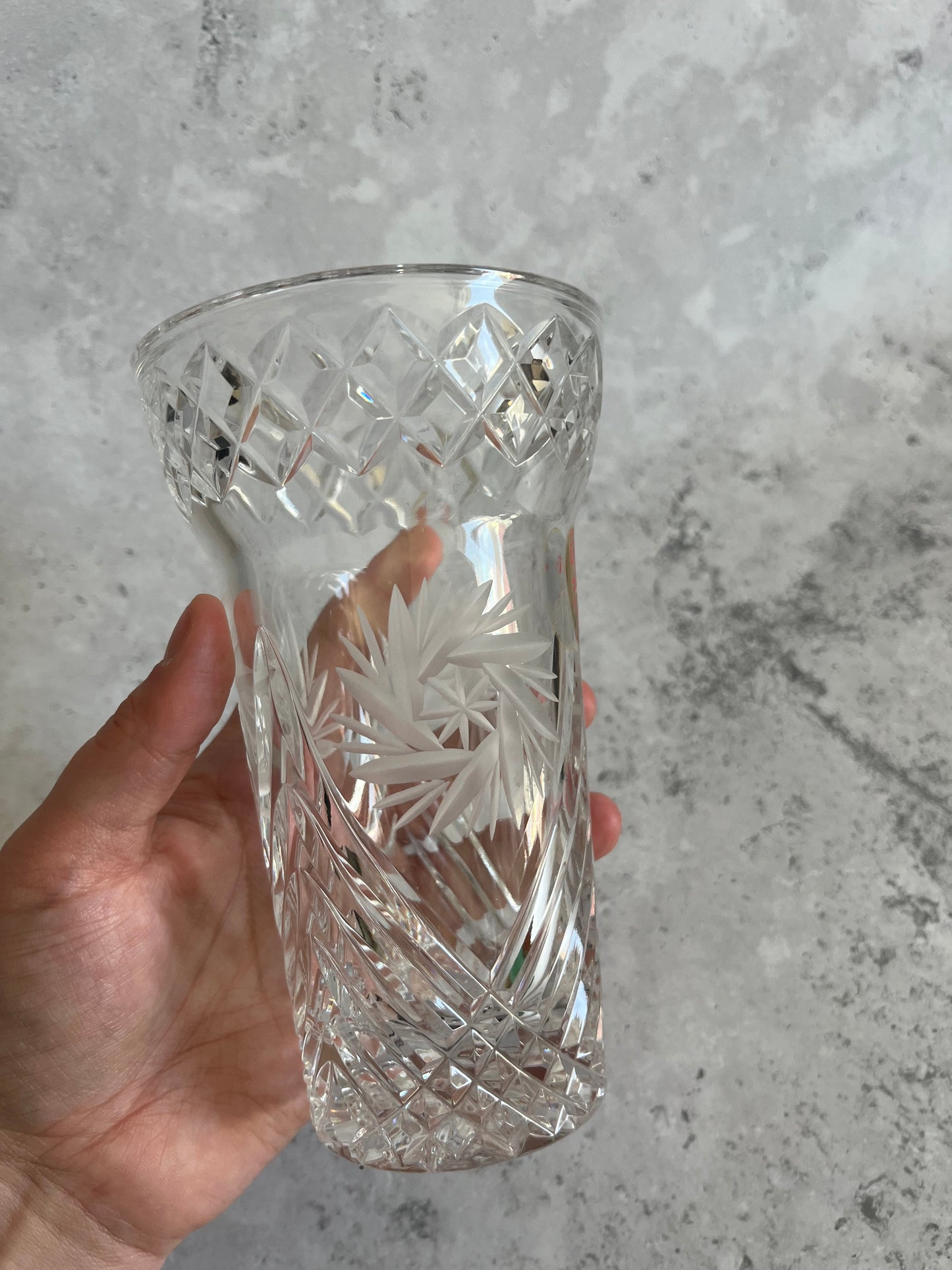Vintage Dresden Germany Hand Cut 24% Lead Crystal Pinwheel Vase