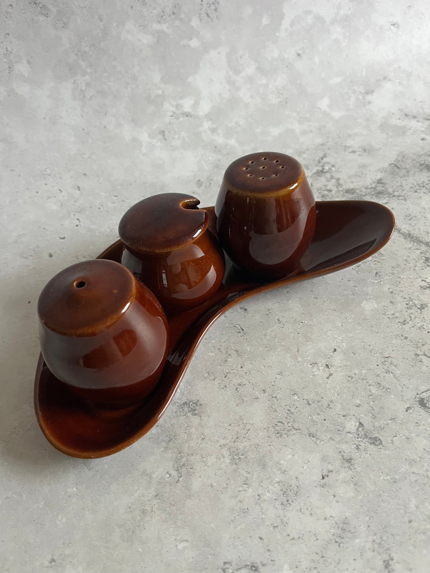 Vintage Bourne Denby Condiment Set Homestead Brown Glaze Cruet Set