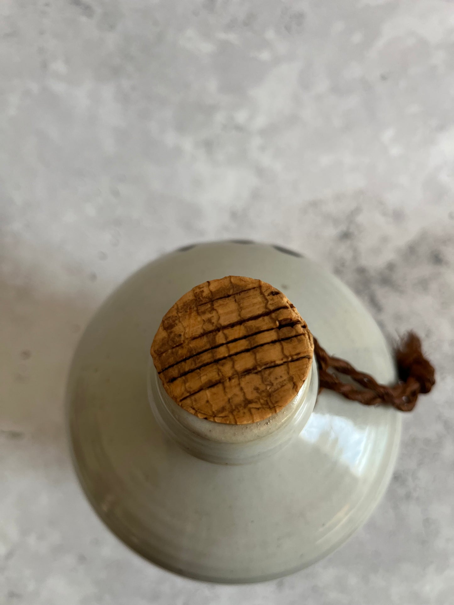 Antique 20C Stoneware Tokkuri Sake Bottle Hand Painted Kanji Script Barrel Sake
