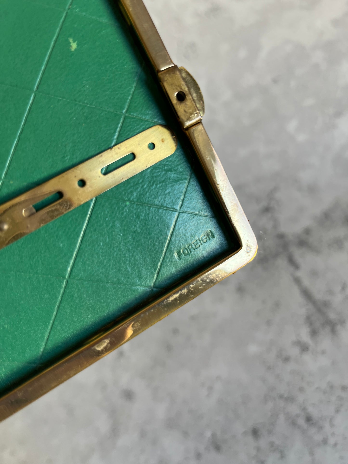 Vintage Brown Leather Cigarette Case Green Gold Tone Interior