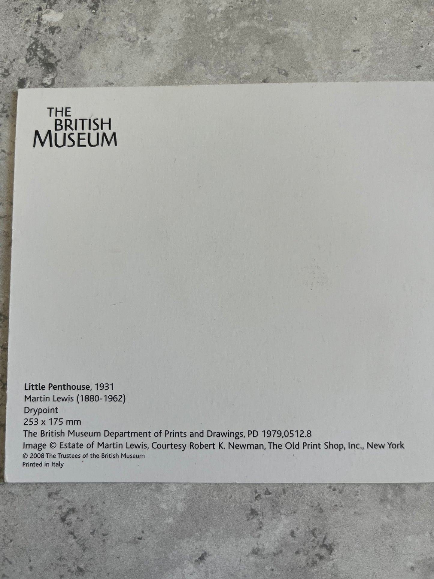 Vintage ‘Little Penthouse’ by Martin Lewis 1931 British Museum Blank Postcard