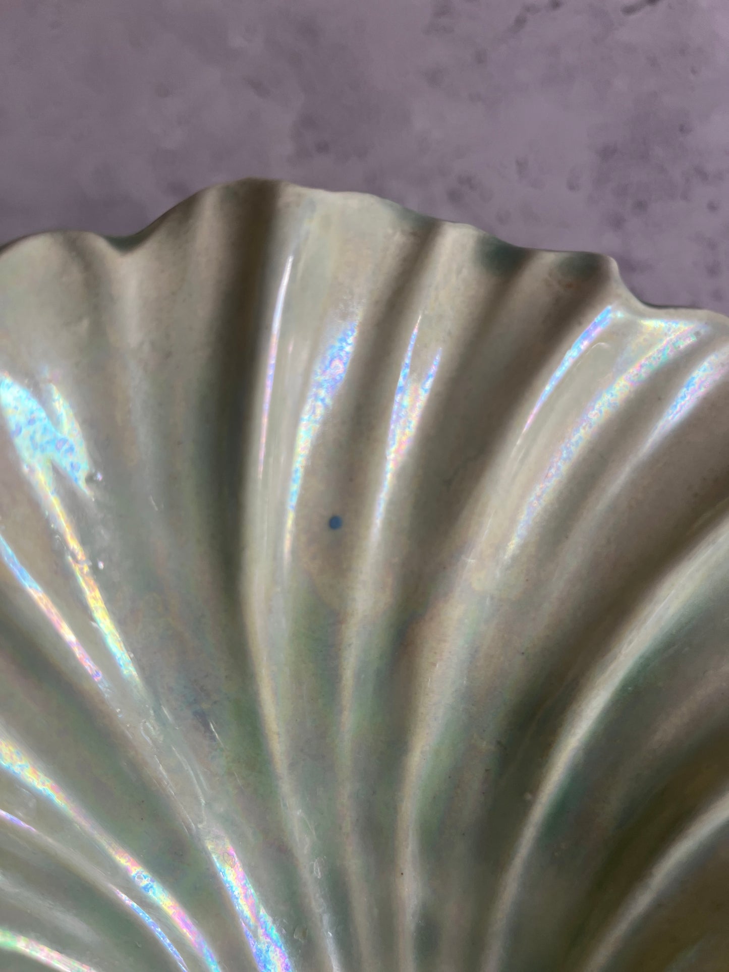 Studio Pottery Pale Green Iridescent Shell Shaped Bon Bon Dish