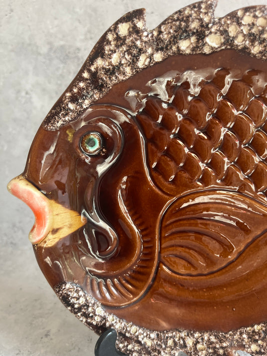 Vallaruis Pottery Decorative Fish Plate Mid Century Wall Decor Retro Serving Dish