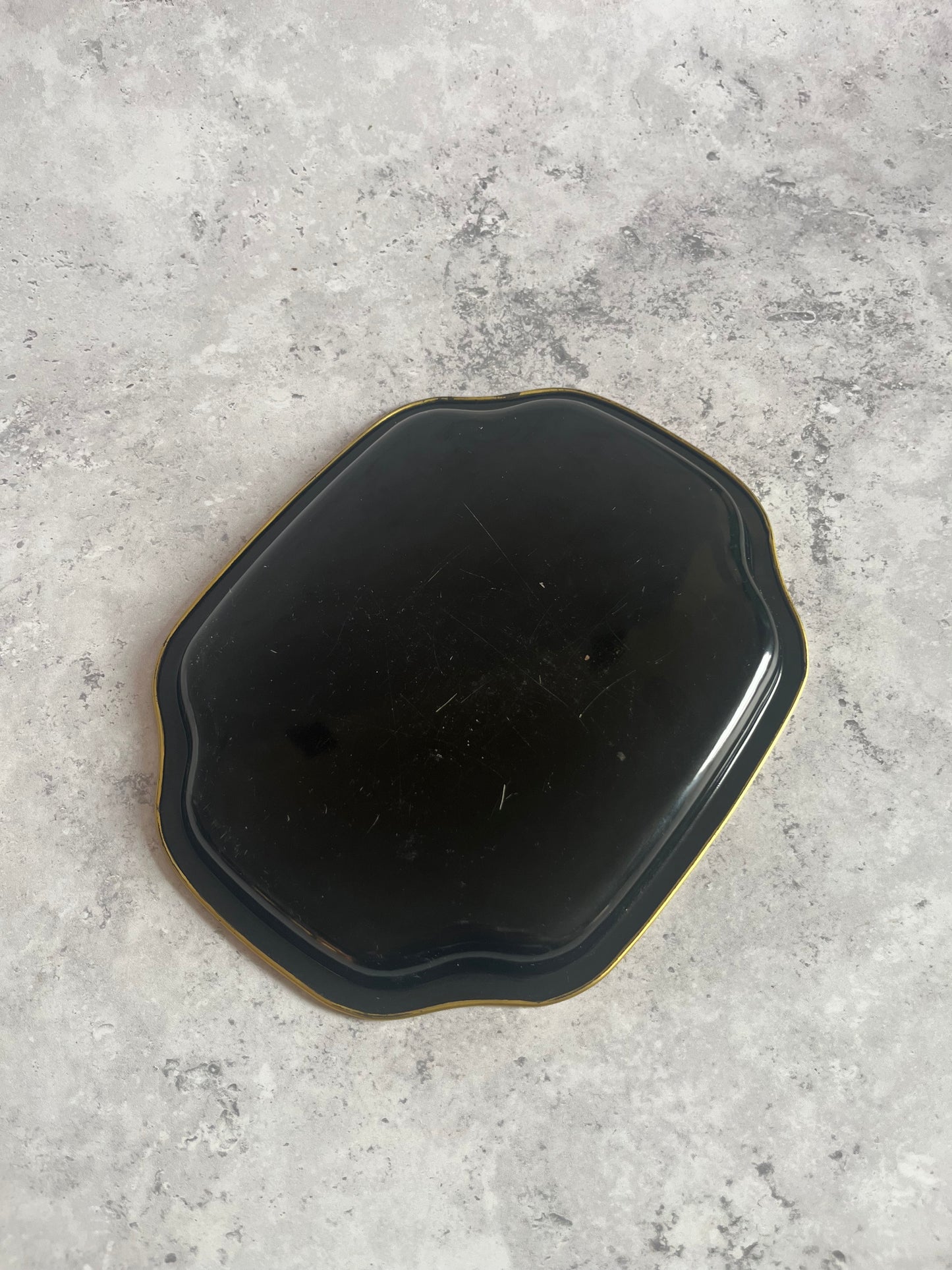 Vintage Spirit Shot Metal Serving Tray Black Gold Detail Retro Brewiana