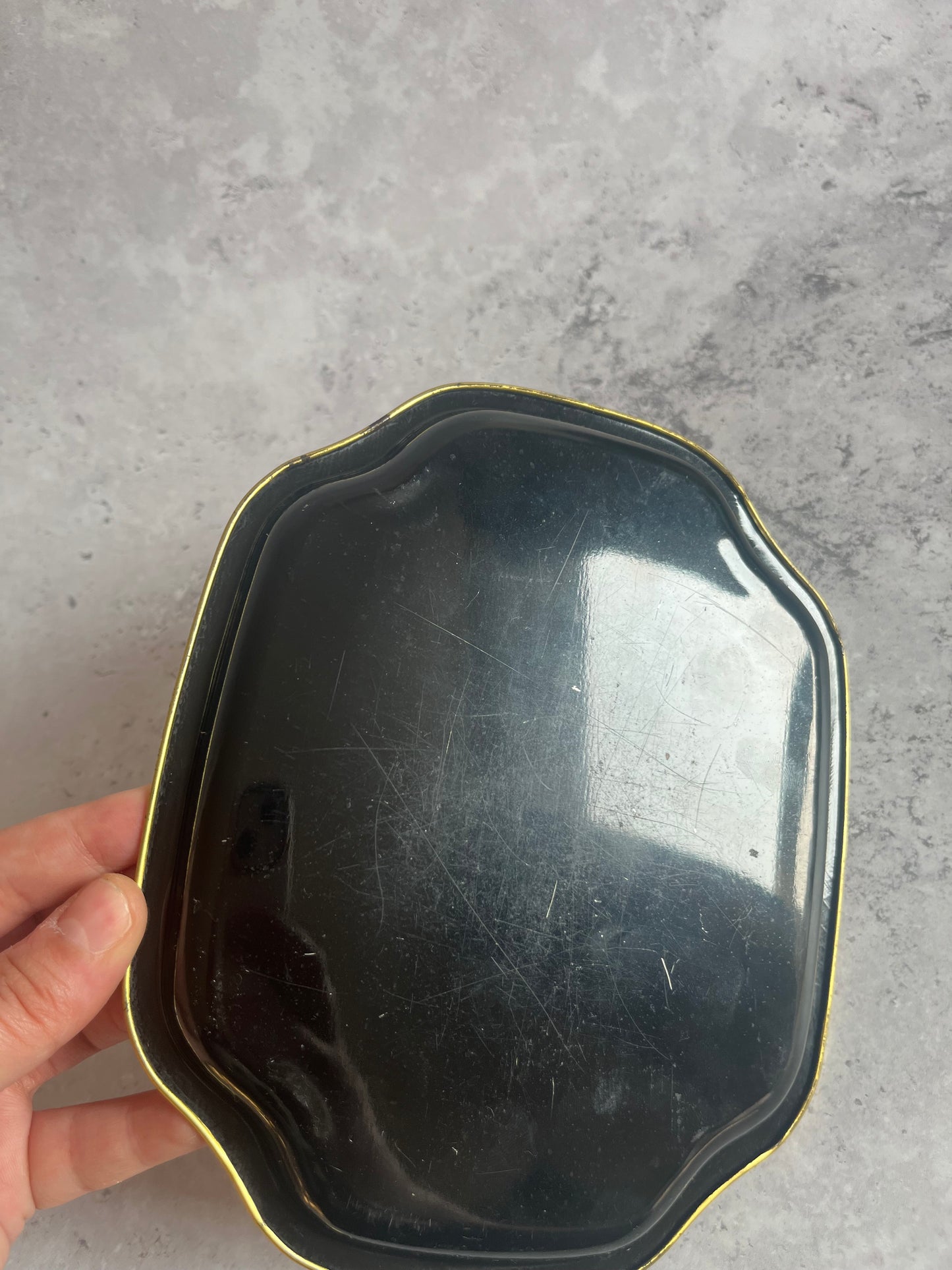 Vintage Spirit Shot Metal Serving Tray Black Gold Detail Retro Brewiana