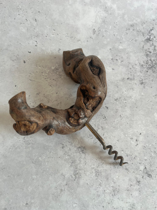 Vintage Root Wood Handle Corkscrew Grape Vine Retro Barware Bottle Opener