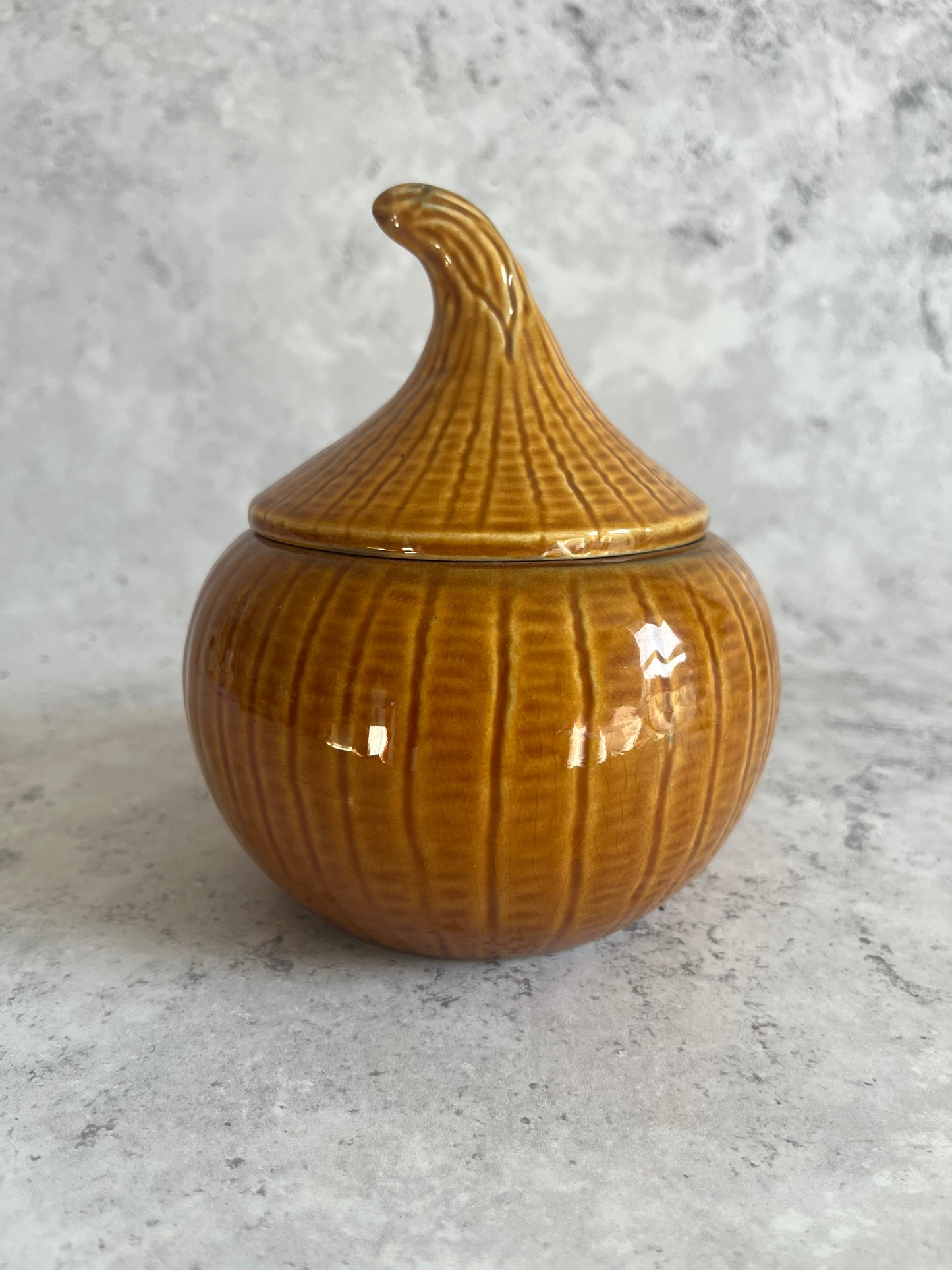 Vintage Crying Pickled Onion Pot Amber Glazed Retro Storage Jar Ceramic