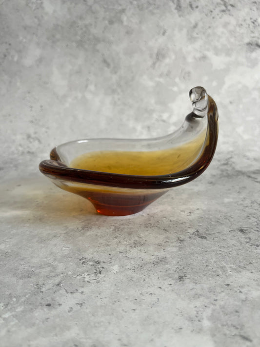 Studio Amber Art Glass Trinket Dish Lamp Shape Mid Century Style