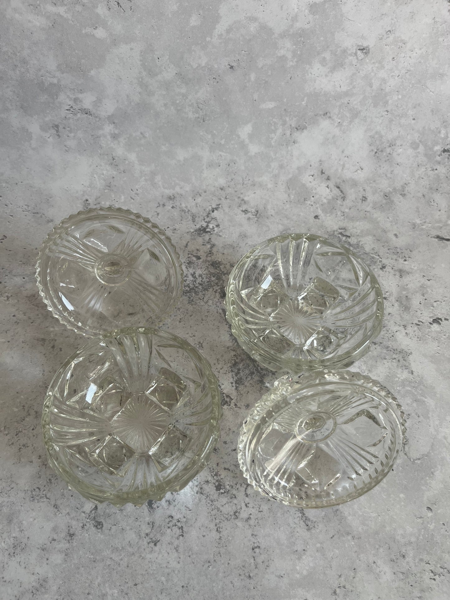 Vintage Set Of 2 Bagley & Co Clear Glass Art Deco Trinket Dishes Lidded & Footed