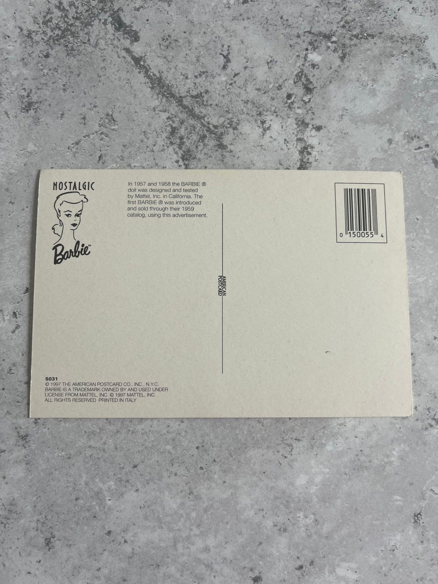 Vintage 1997 Nostalgic Barbie 1959 Catalogue Advertisement Blank Postcard