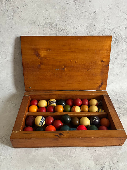 Vintage Table Billiard Balls Two Sets Original Wooden Presentation Box