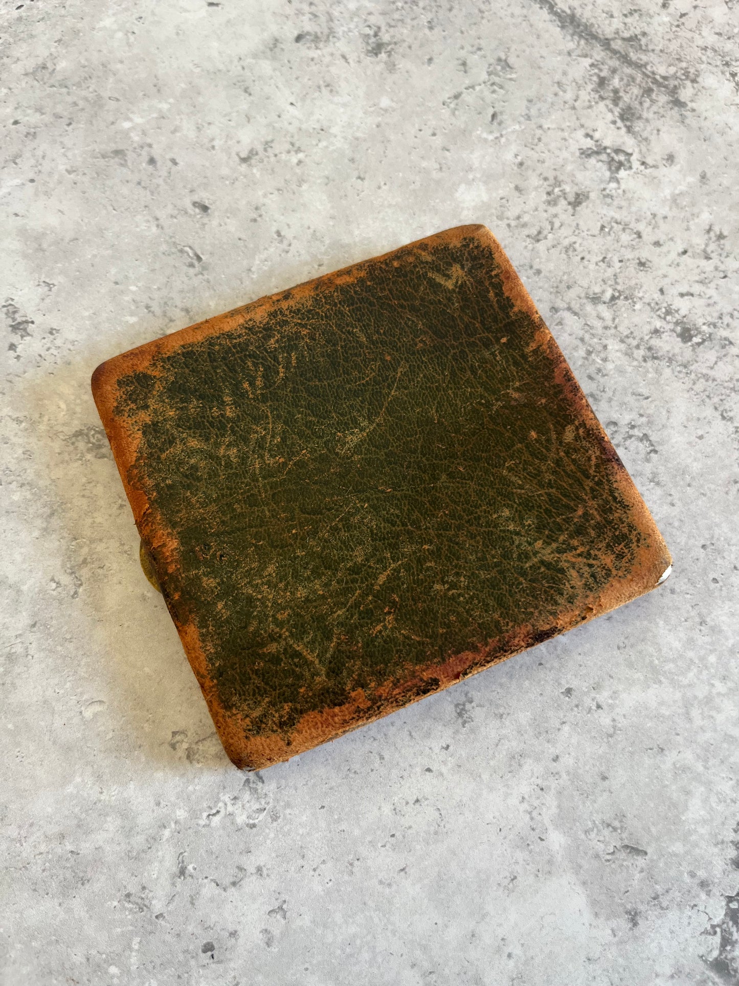 Vintage Brown Leather Cigarette Case Green Gold Tone Interior