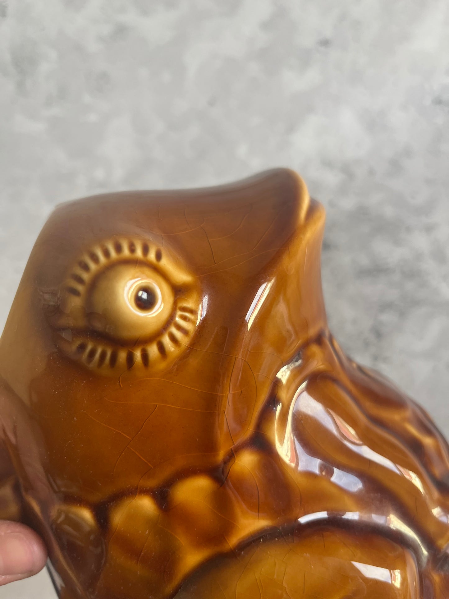 Vintage Sarreguemines French Frog Shaped Water Pitcher Amber Glazed
