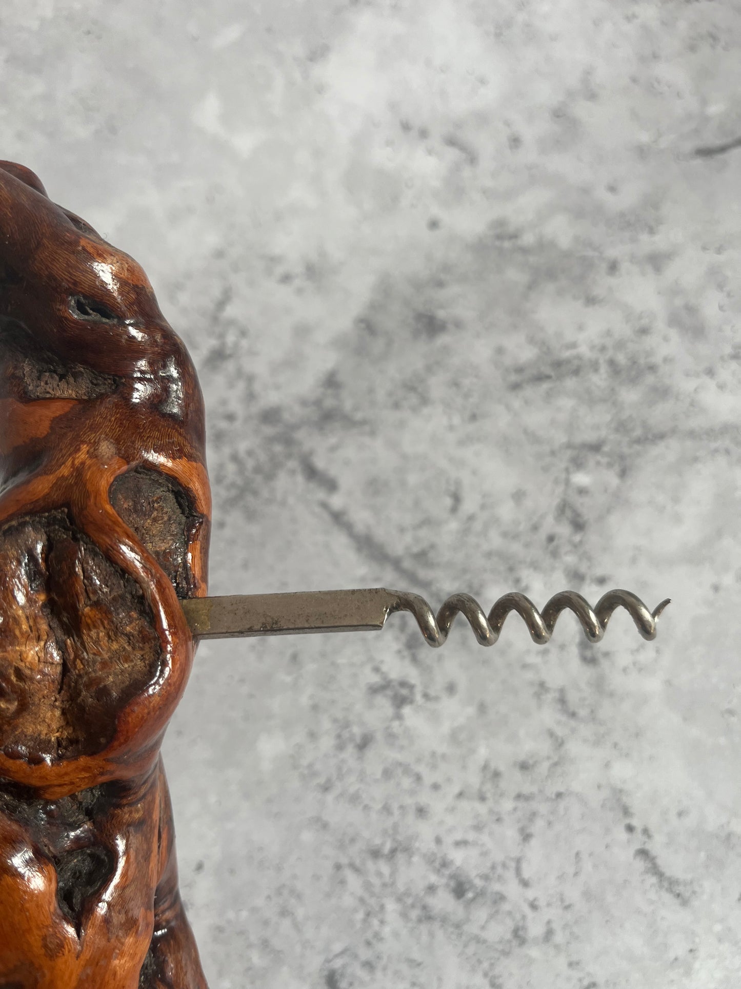 Vintage Root Wood Handle Corkscrew Grape Vine Retro Barware