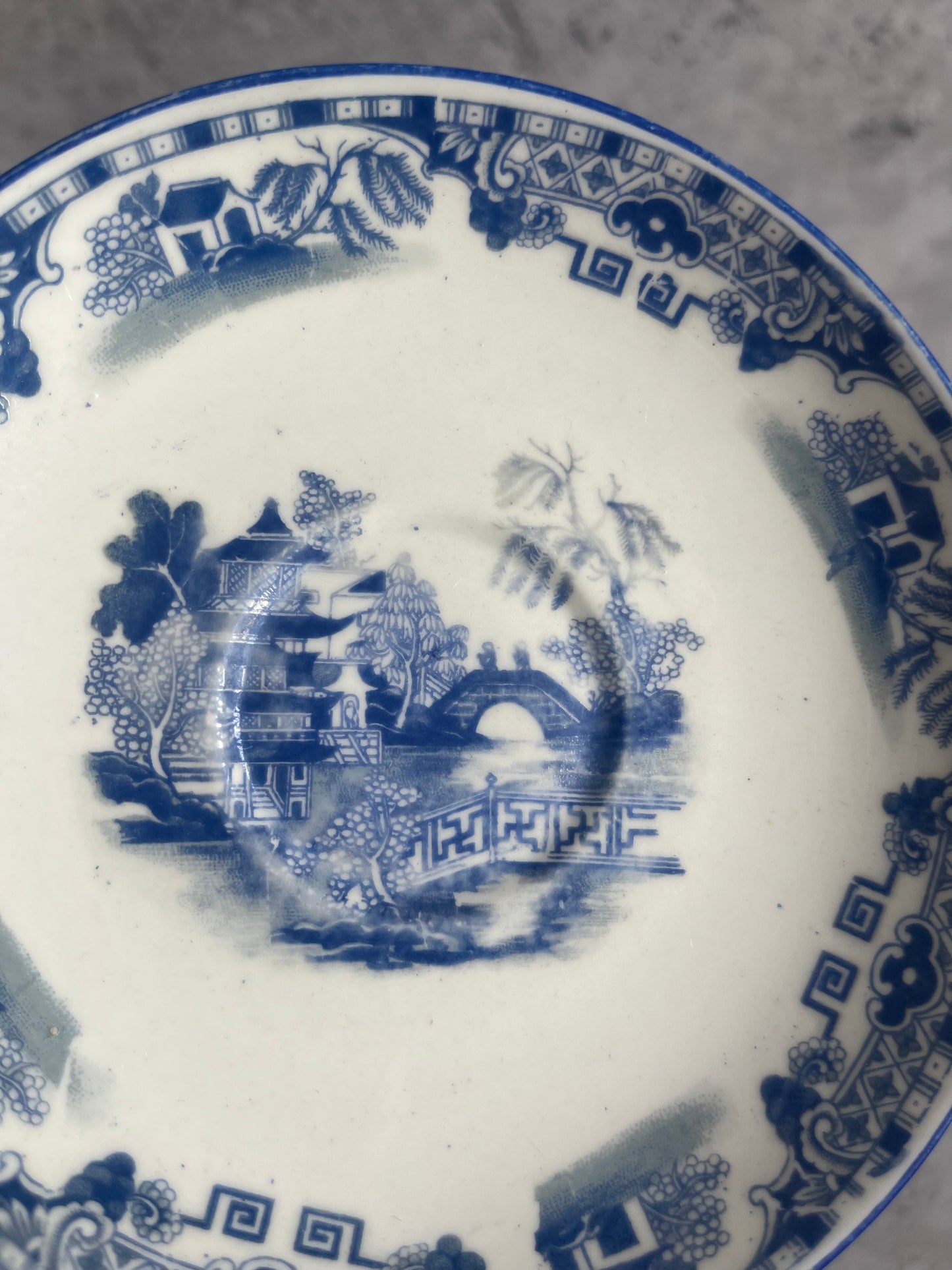 Grimwade Atlas China Blue Willow Pattern Teacup & Saucer 1930s Transferware