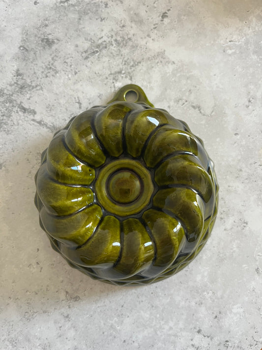 Vintage Green Glazed Ceramic Jelly Mould Wall Hanging Aspic Mould