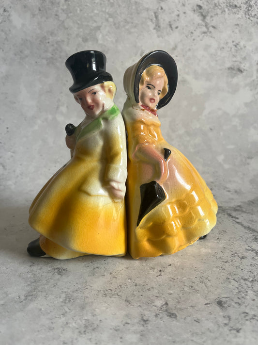 Vintage Pair Of Ceramic Bookends Boy Girl Pairing Victorian Style