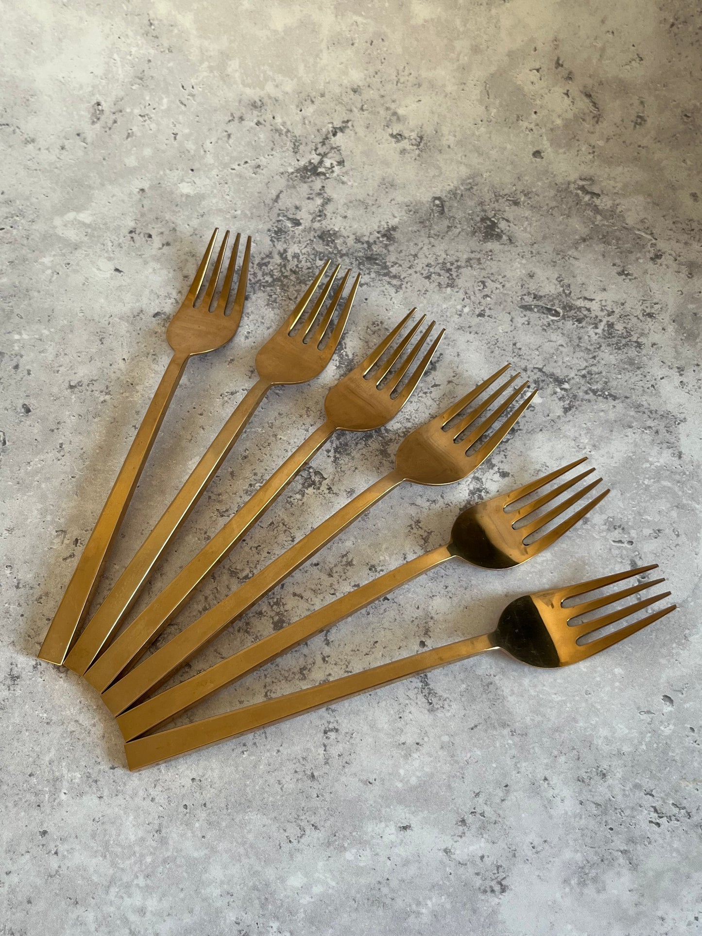 Vintage 1970’s Thai Gold Tone Dinner Forks Set Of Six Angular Design