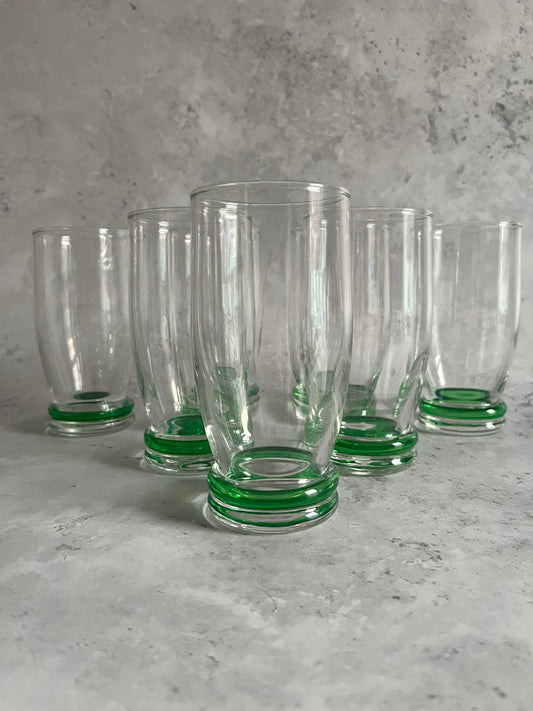 Vintage French Set Of 7 Green Water Glasses Tumblers 13cm High