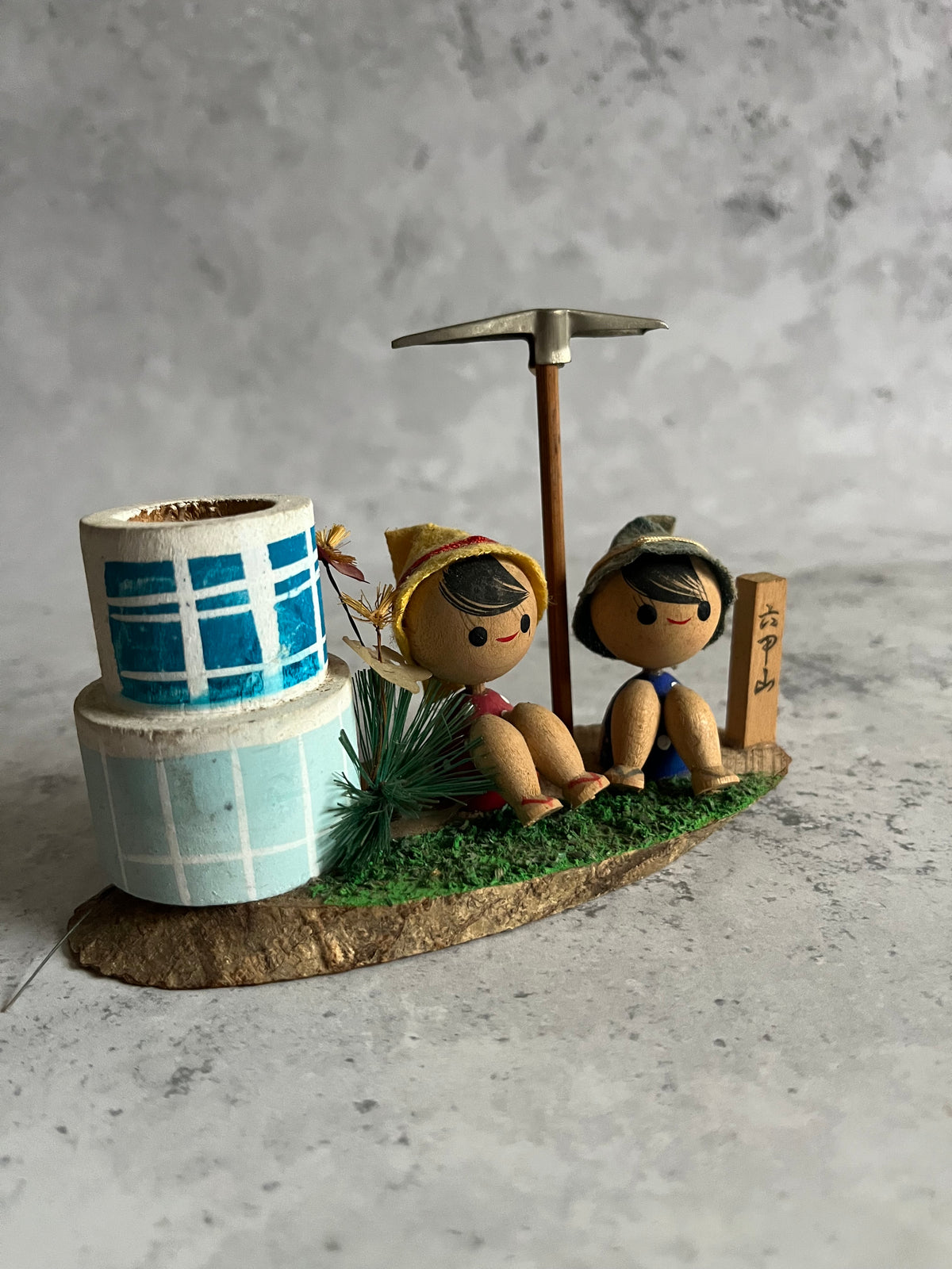 Vintage Kokeshi Hiking Japanese Folk Art Mount Rokkō Souvenir Wooden Ornament
