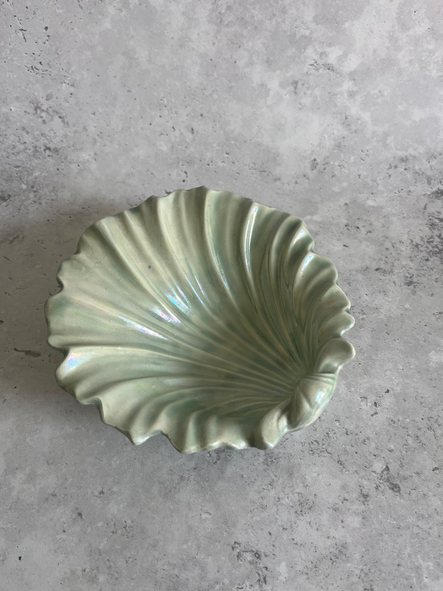 Studio Pottery Pale Green Iridescent Shell Shaped Bon Bon Dish