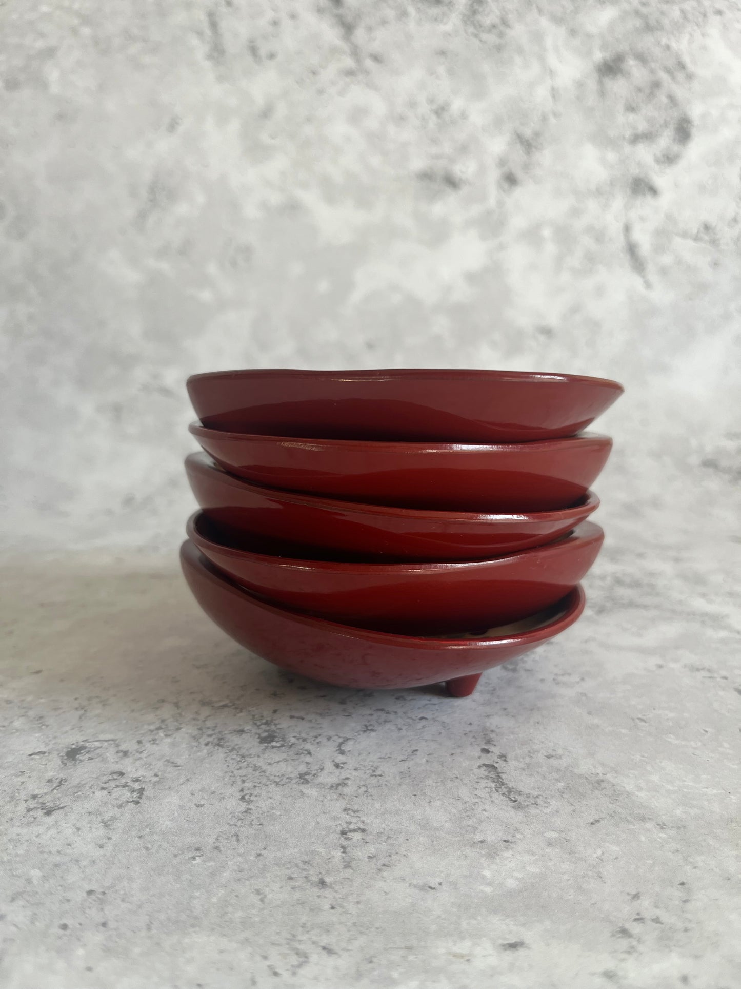 Japanese Set Of 5 Lacquerware Clam Shaped Dishes Handpainted Floral Detail Sweet Dish