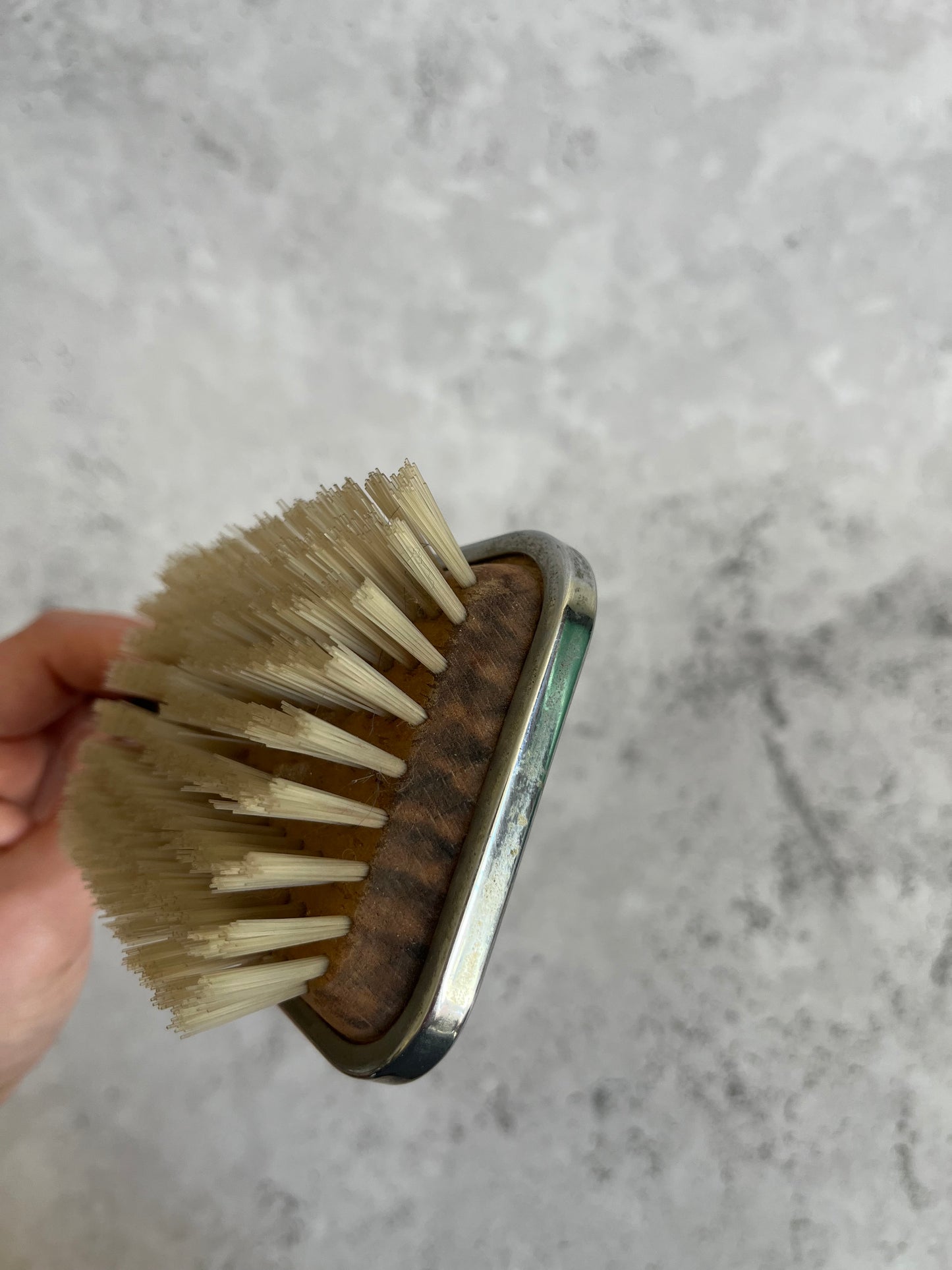 Vintage Art Deco Faux Guilloche Enamel Hair Brush Green Starburst Design