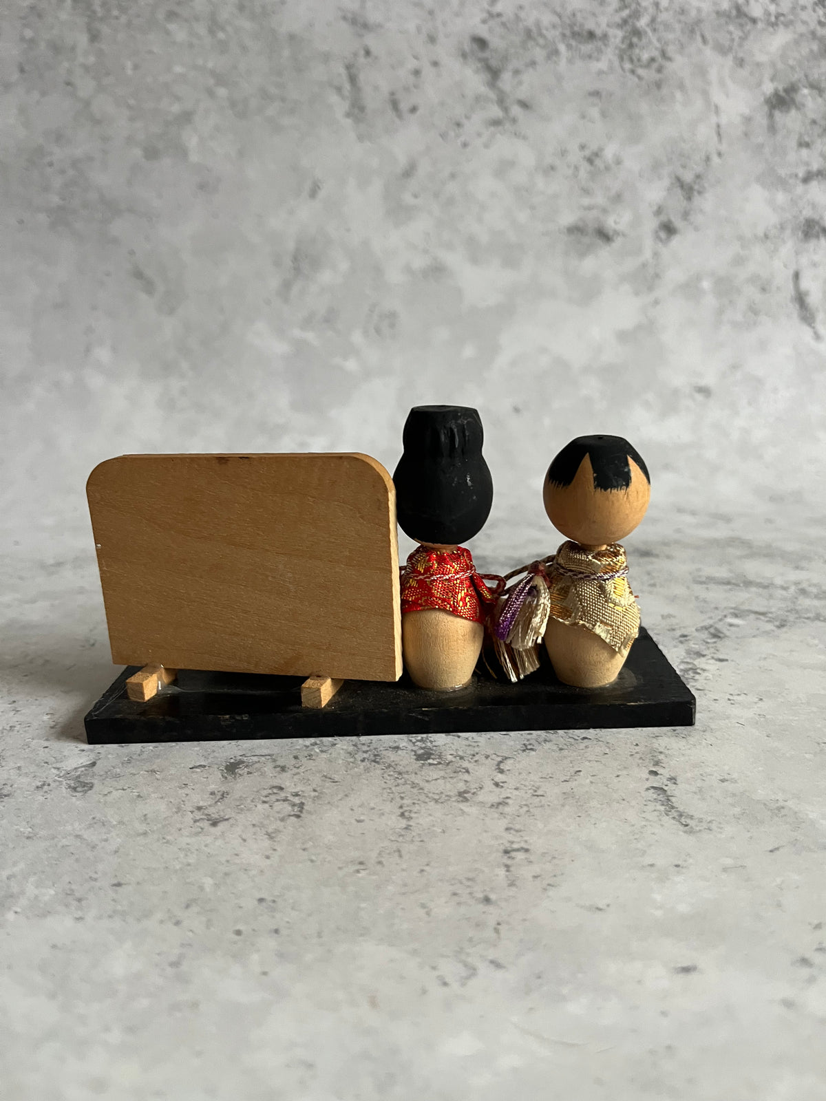 Vintage Kokeshi Pair With Koto Instrument Okichi Japanese Folk Art