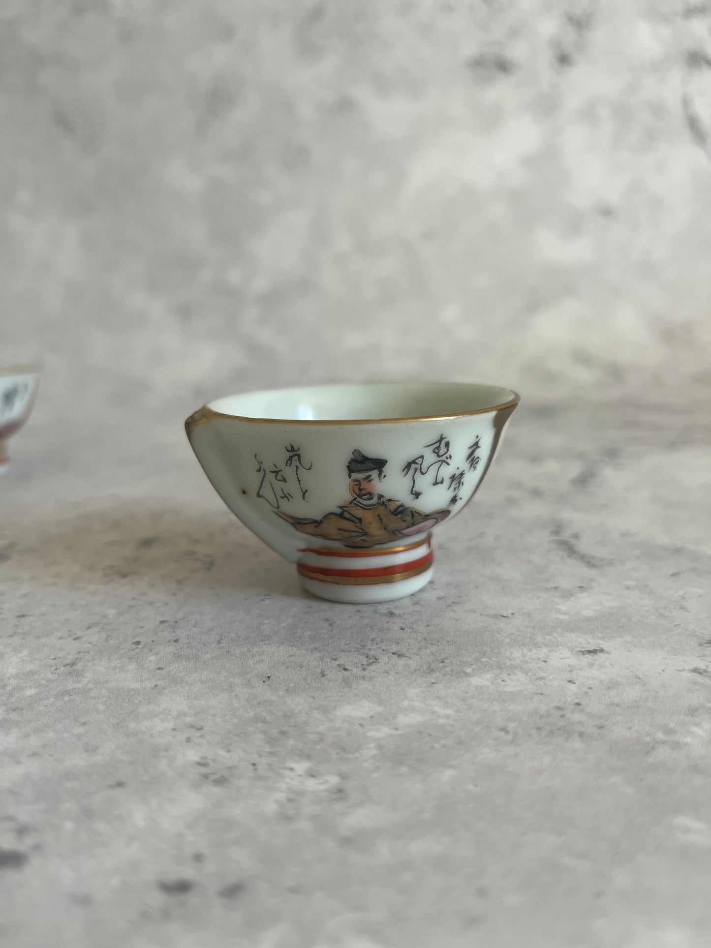 Vintage Japanese Kutani Set Of 5 Whistling Sake Cups Seated Figure Design