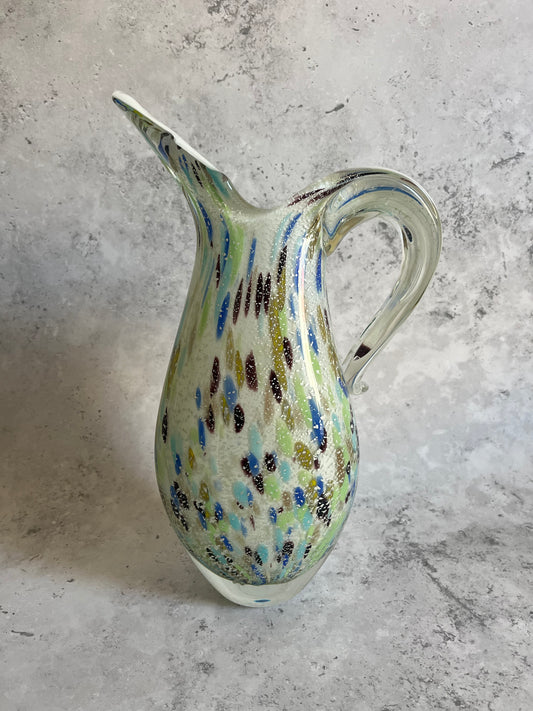 Vintage Murano Confetti Style Jug Italian Glass Pitcher Multi Walled Glass