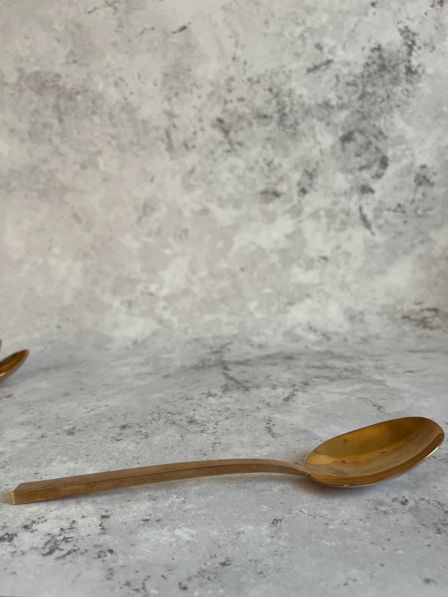 Vintage 1970’s Thai Gold Tone Table Spoons Set Of Six Angular Design
