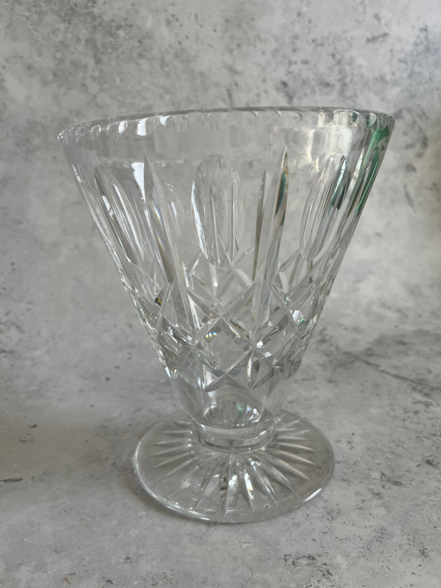 Vintage Clear Glass Art Deco Style Conical Vase Footed 7.5’’ High