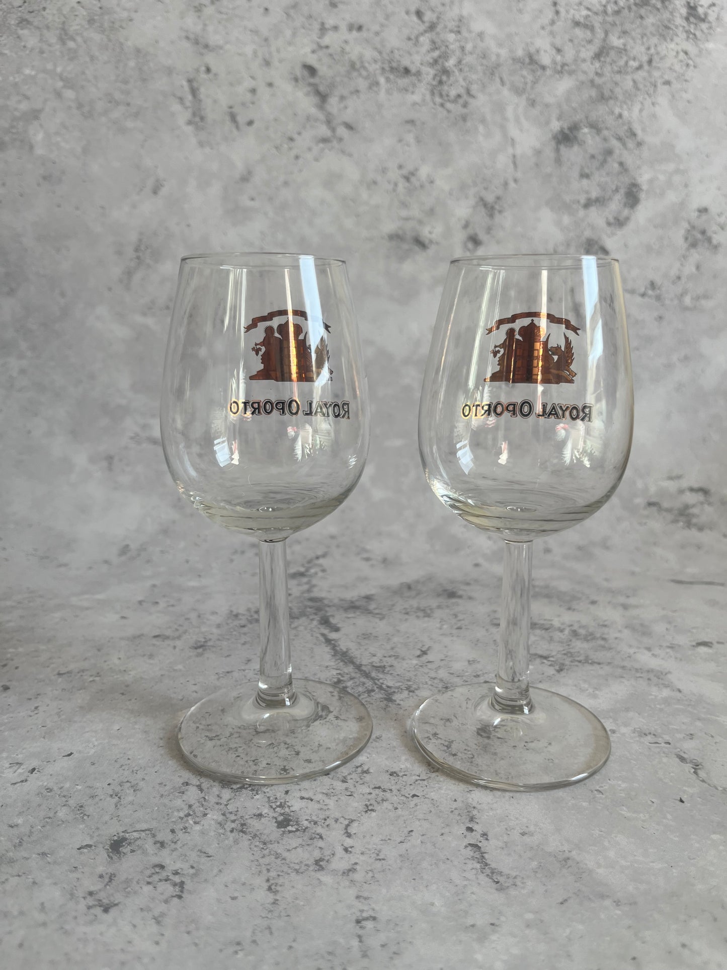 Vintage Royal Oporto Set Of 2 Clear Glass Port Glasses Gilt Detail