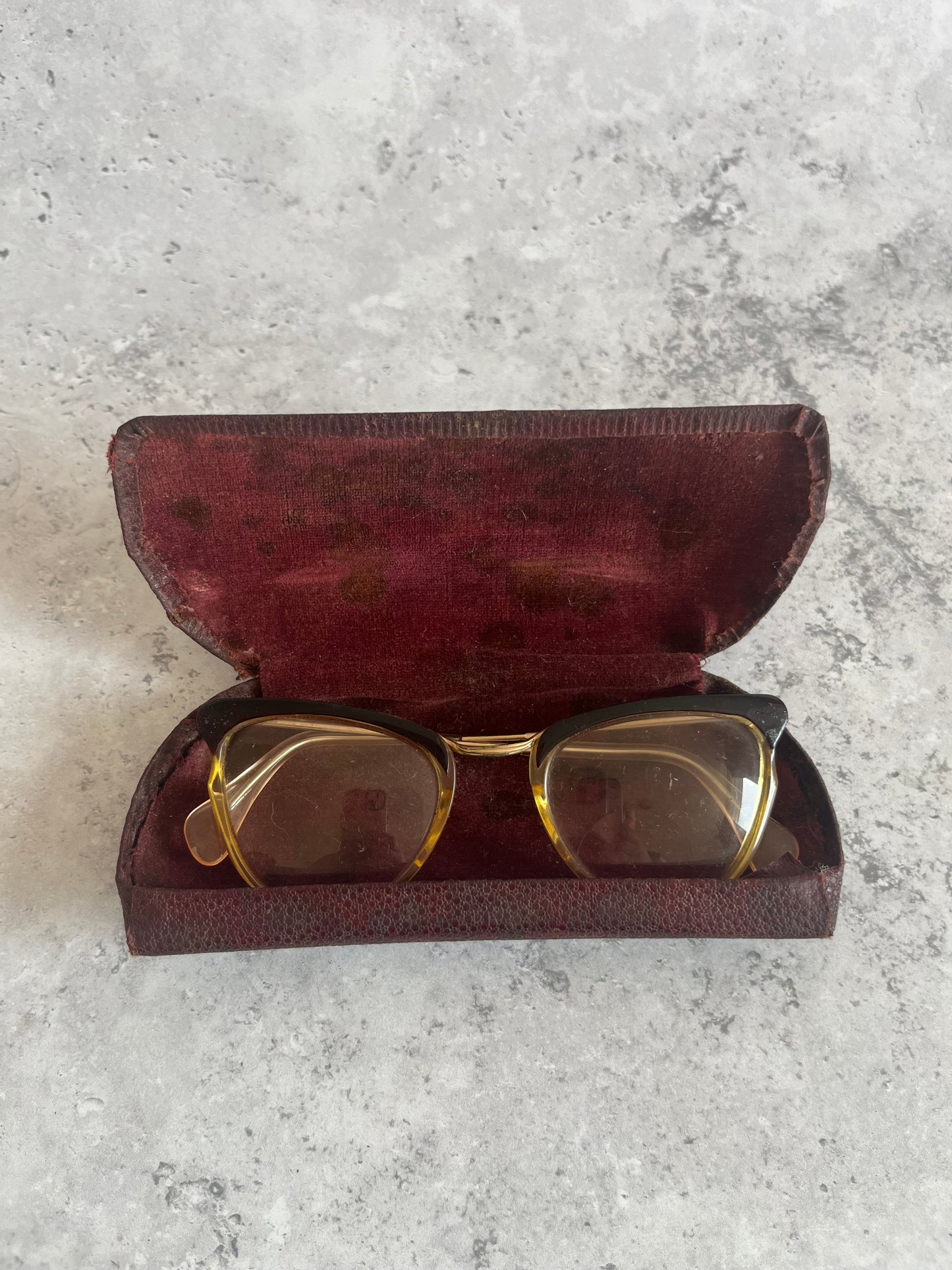 Vintage Black Clear Catseye Spectacles Adult Eyeglasses With Case