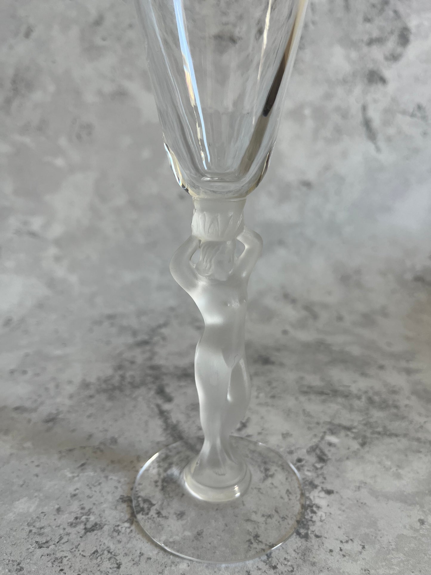 French Bayel Crystal Nude Frosted Venus Stem Champagne Flutes Set Of 6
