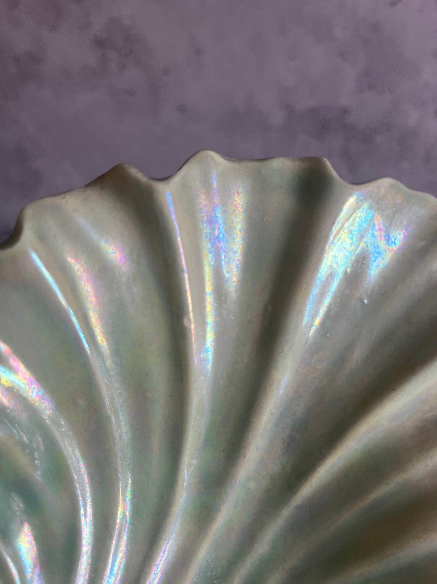 Studio Pottery Pale Green Iridescent Shell Shaped Bon Bon Dish