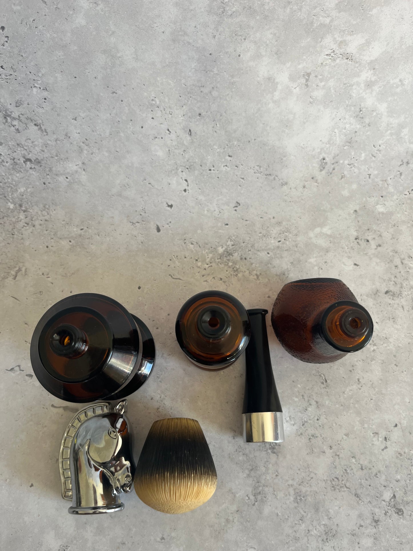 Vintage 1970’s Set Of 3 Avon Perfume Bottles Pipe Knight & Brush Empty