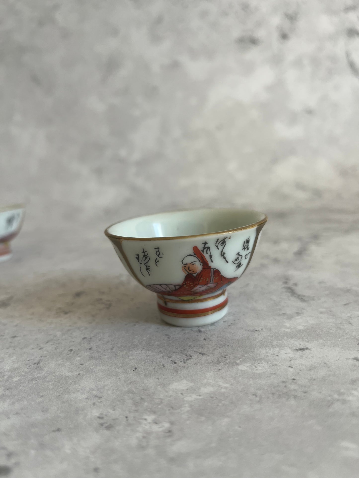 Vintage Japanese Kutani Set Of 5 Whistling Sake Cups Seated Figure Design