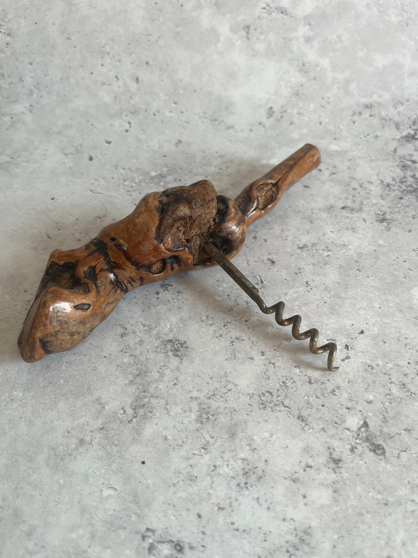 Vintage Root Wood Handle Corkscrew Grape Vine Retro Barware Bottle Opener