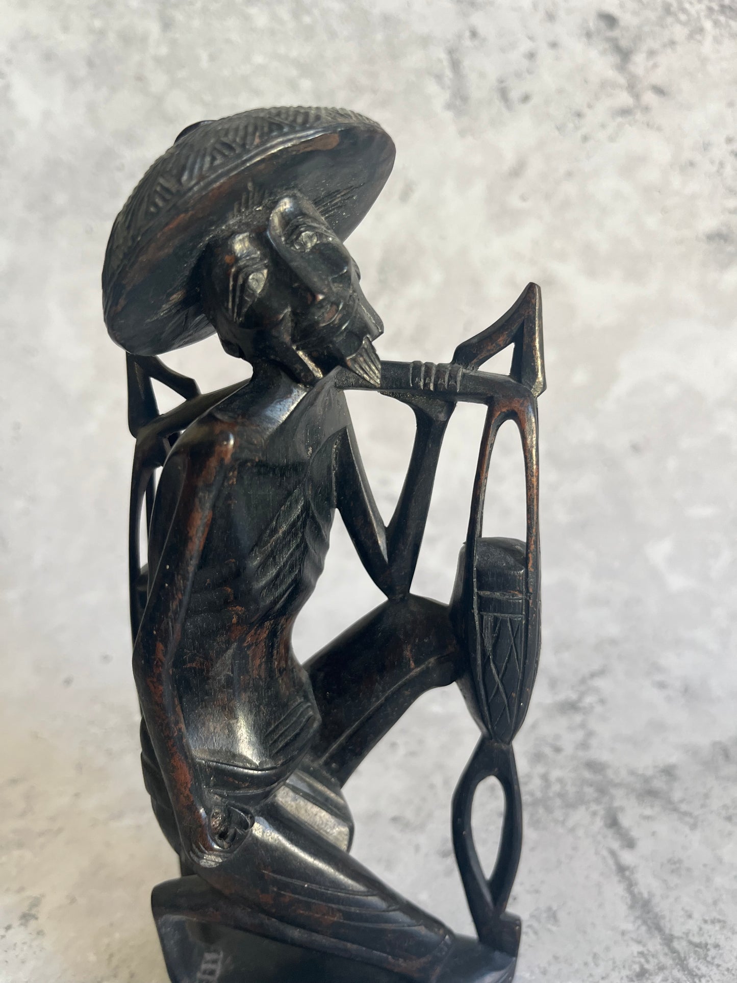 Hand Carved Wooden Asian Figurine Male Rice Farmer Ornament