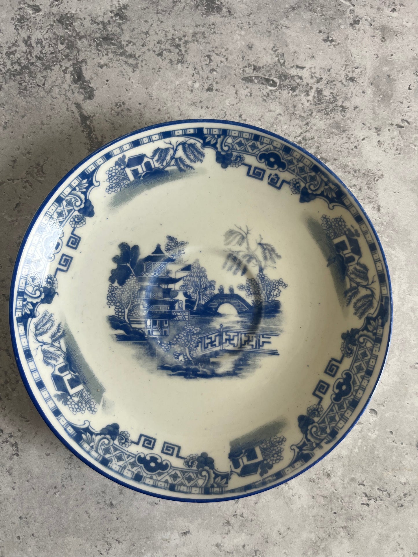 Grimwade Atlas China Blue Willow Pattern Teacup & Saucer 1930s Transferware