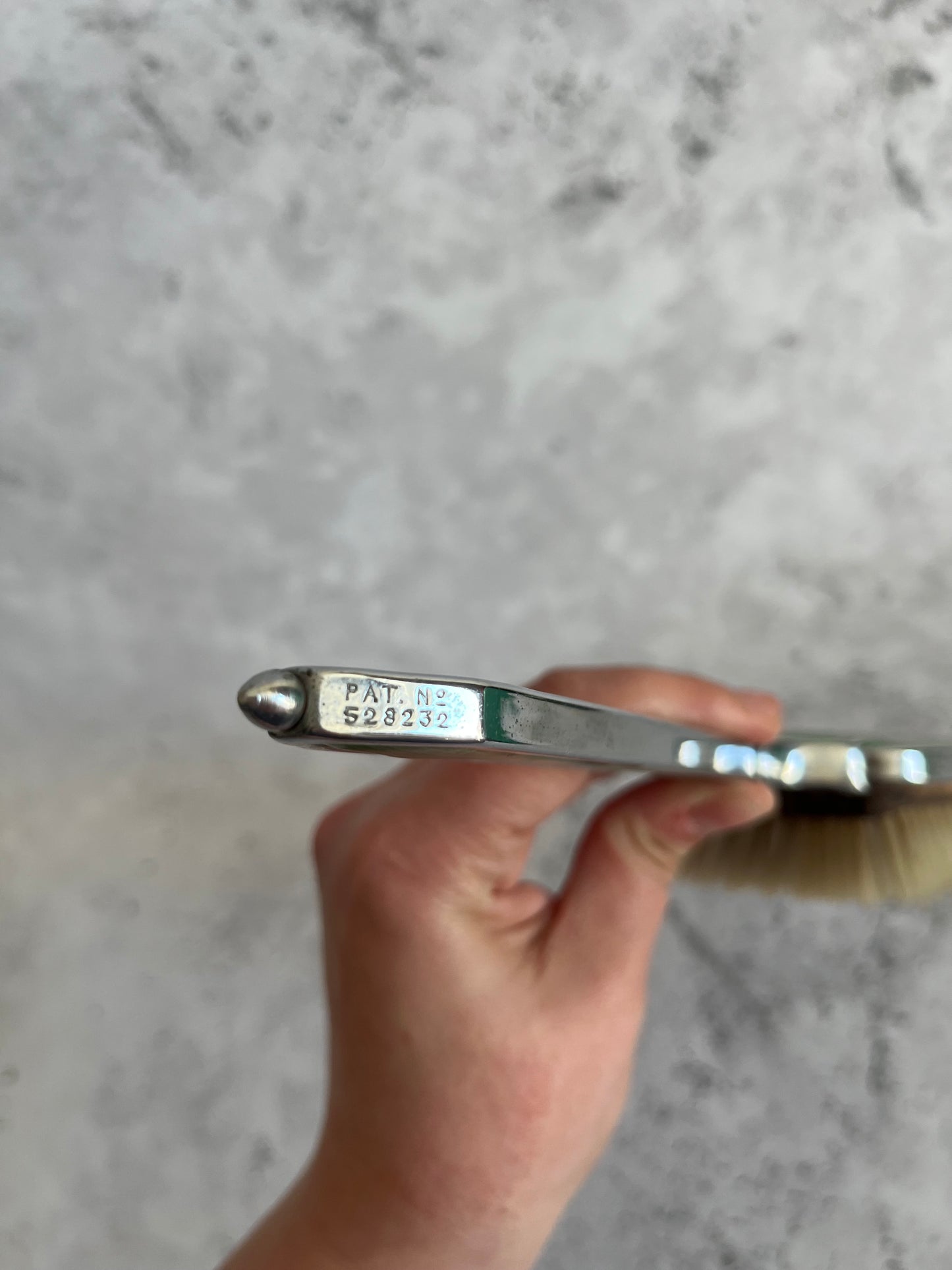 Vintage Art Deco Faux Guilloche Enamel Hair Brush Green Starburst Design