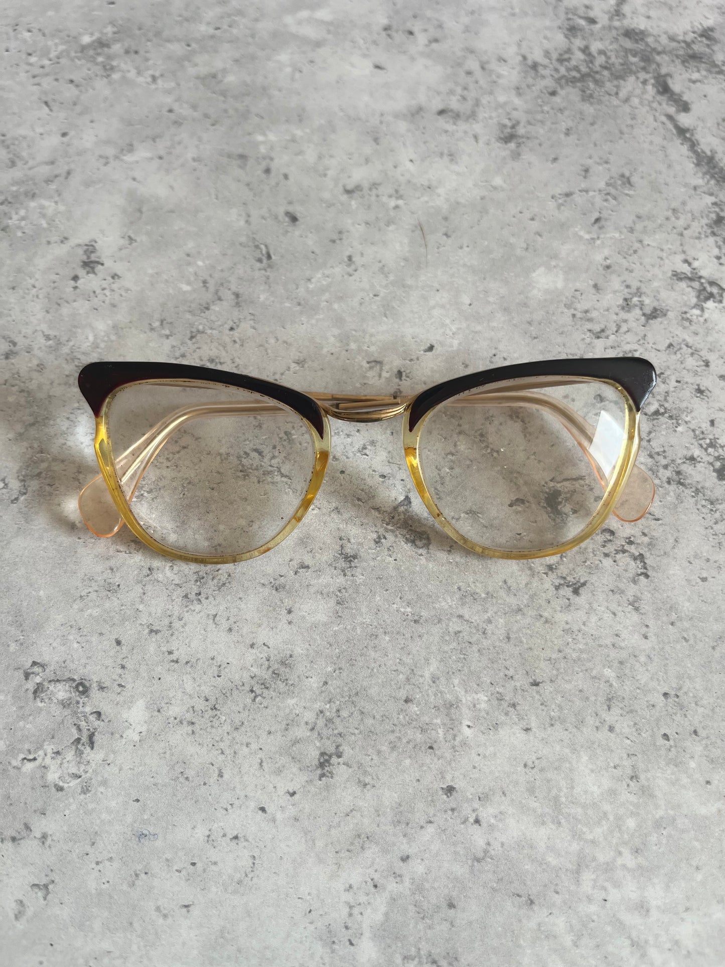 Vintage Black Clear Catseye Spectacles Adult Eyeglasses With Case