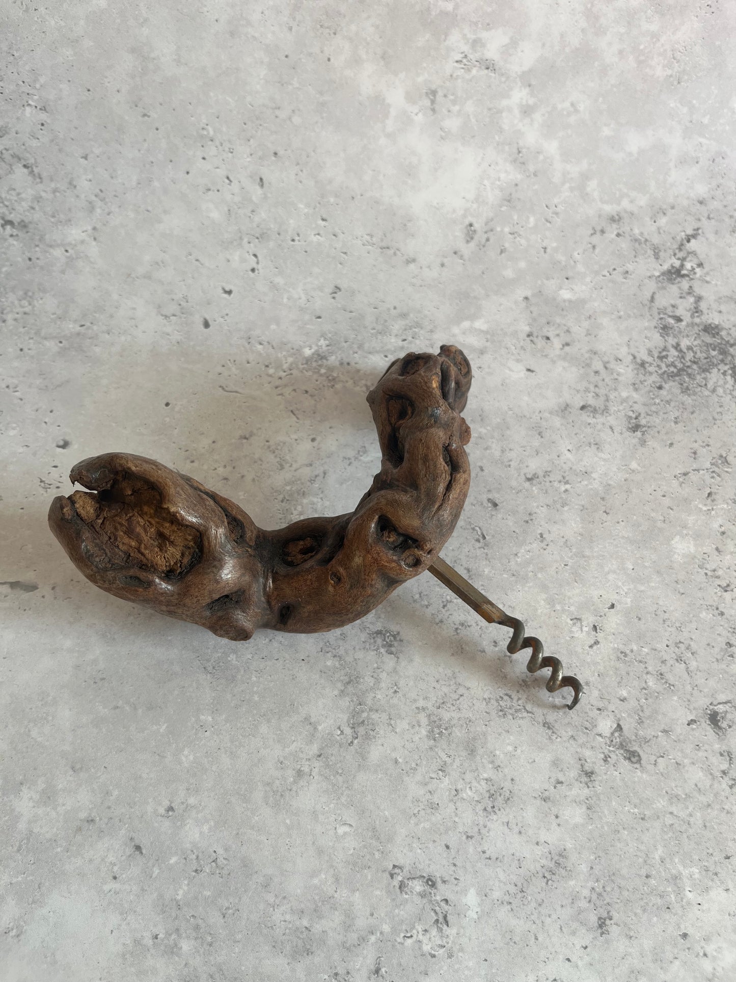Vintage Root Wood Handle Corkscrew Grape Vine Retro Barware Bottle Opener