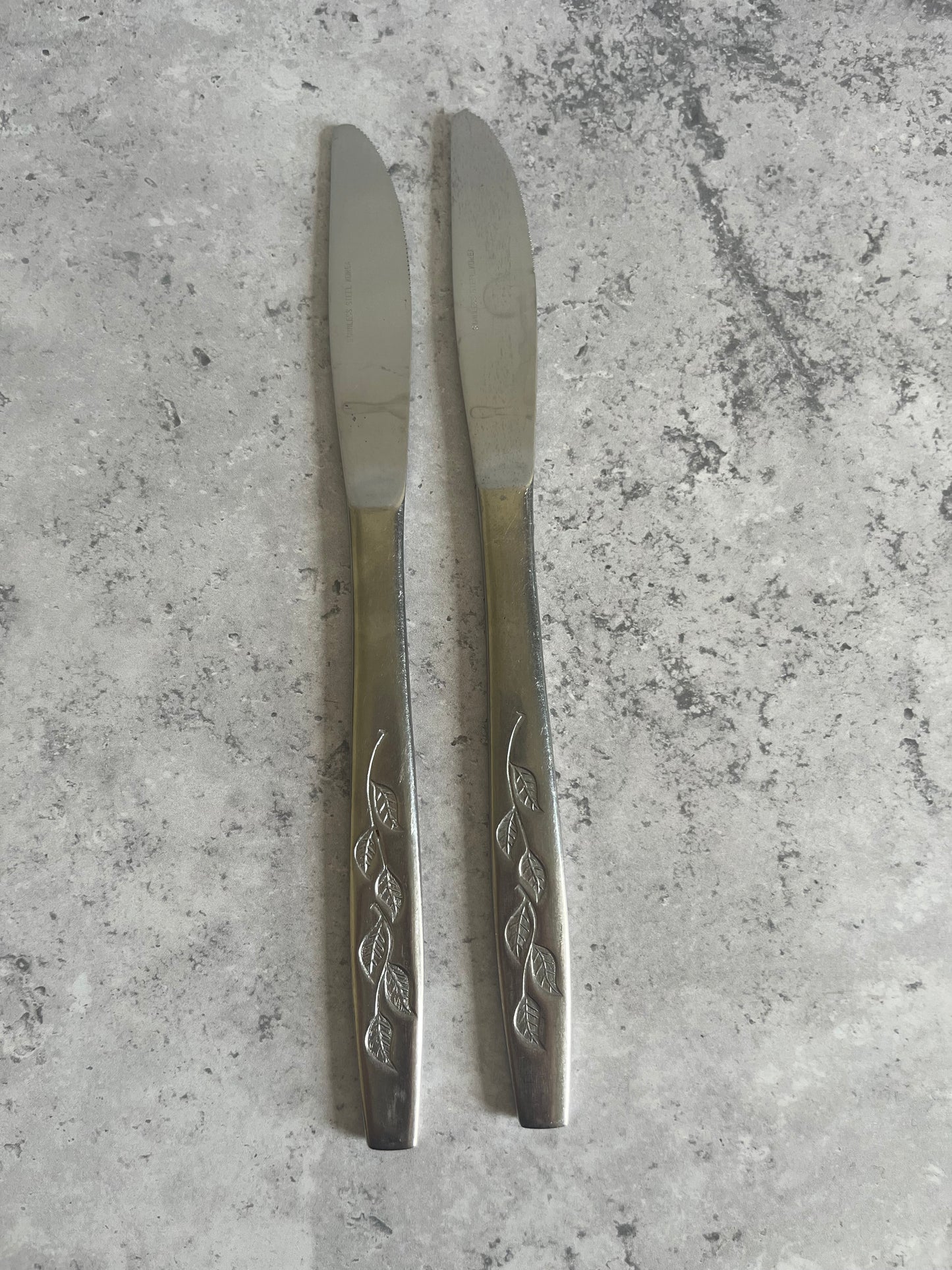 National Stainless Haiti Leaf Pattern Set Of 2 Vintage Table Knives Stainless Steel Cutlery