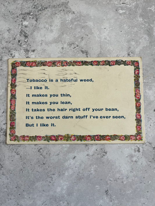 Vintage 1930’s Tobacco Themed Postcard Alpha Postcard Smoking Paraphernalia