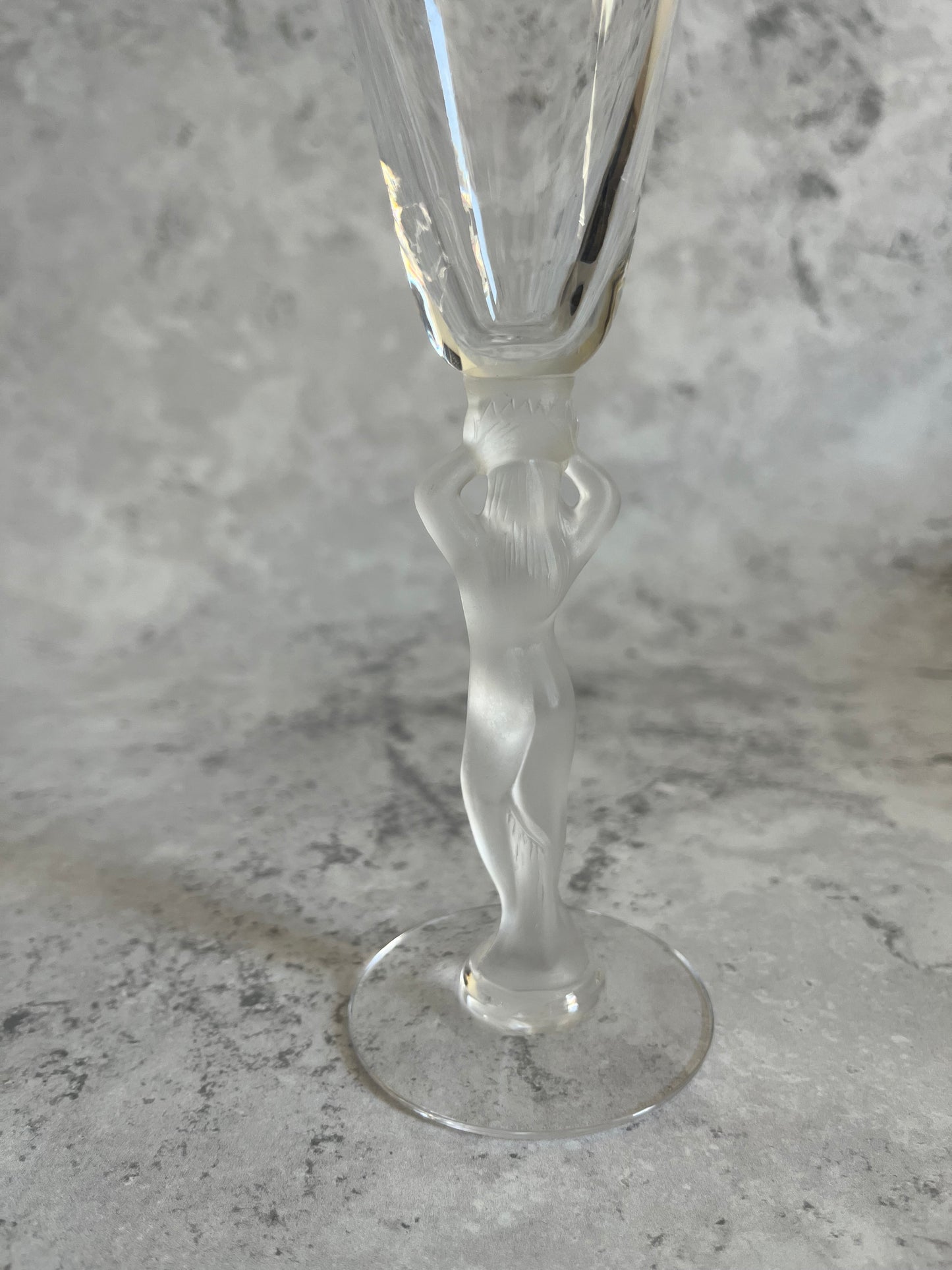 French Bayel Crystal Nude Frosted Venus Stem Champagne Flutes Set Of 6