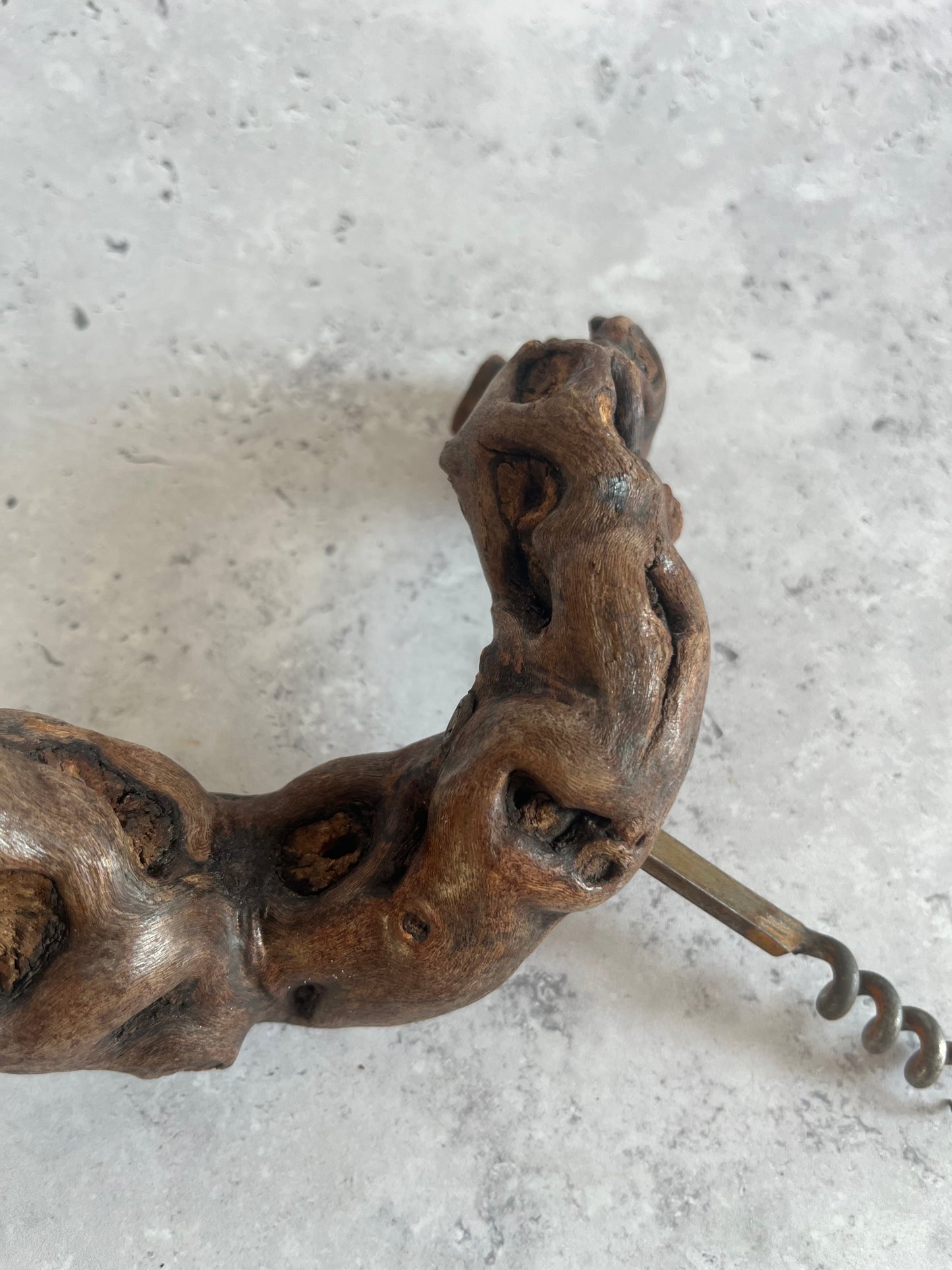 Vintage Root Wood Handle Corkscrew Grape Vine Retro Barware Bottle Opener