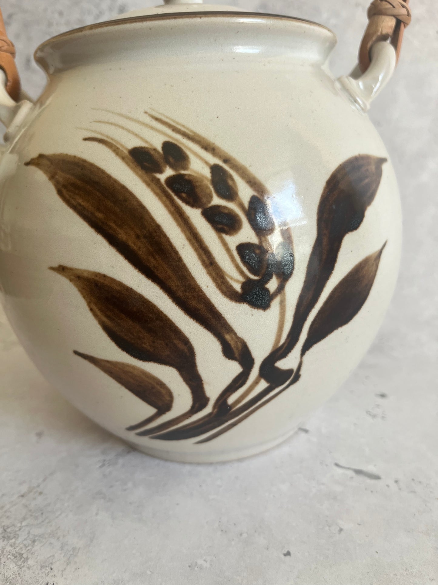 Vintage Asian Style Large Hand Painted Teapot Bamboo Handle